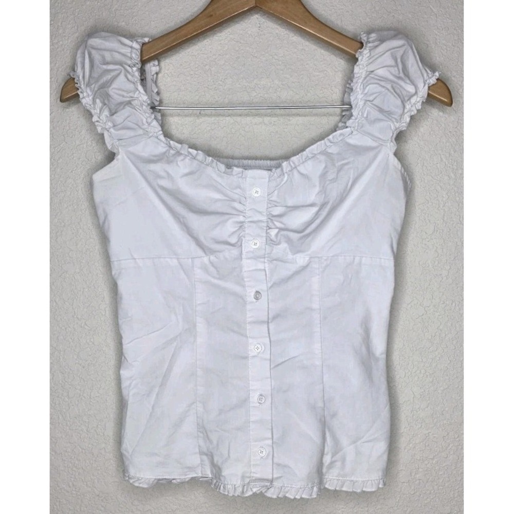 New Hollister Talia Ruffle-Trim Poplin Blouse Peplum Smocked Coquet Women M